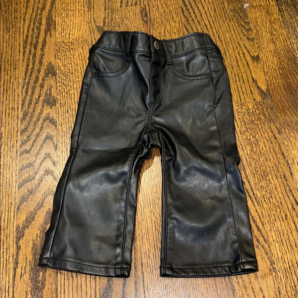 Gap Black Faux Leather 70’s Flare Pants 12-18 Months